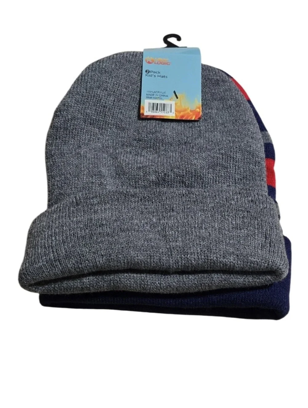 #HL04 Kids Winter Beanie and Glove Set - Grey and Navy 2 Pairs.